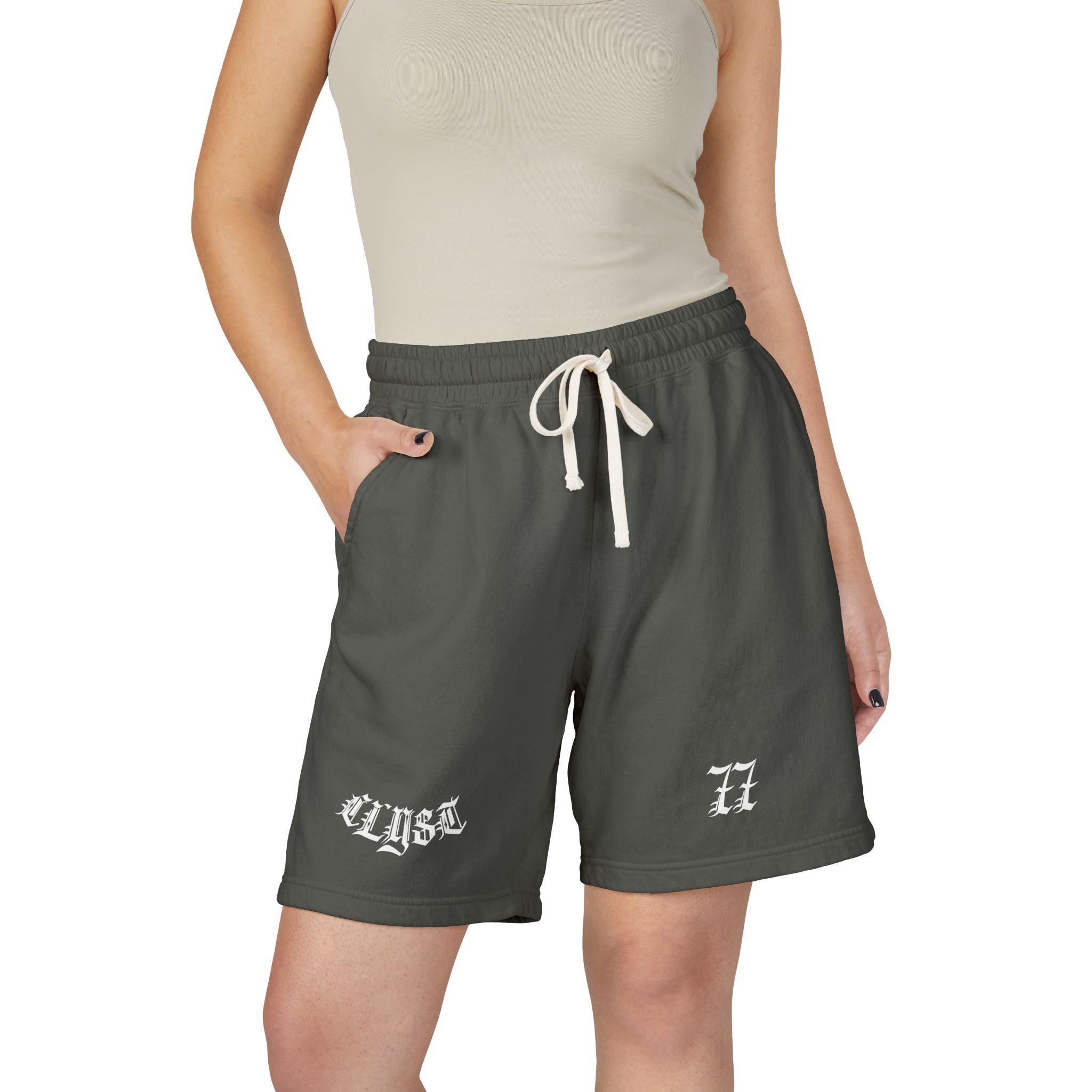 Embroidered fleece shorts